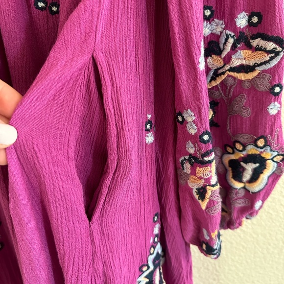 Free People Oxford Embroidered Long Sleeve Swing Dress Purple Womens Size Small - Picture 5 of 8